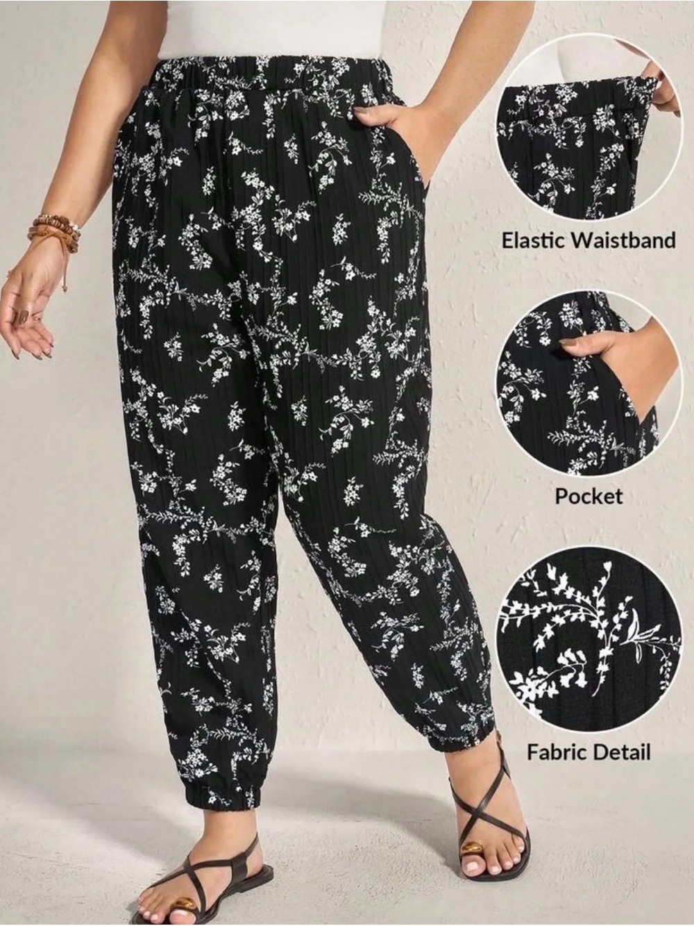 SHEIN Black Floral Elastic Waist Jogger Pants